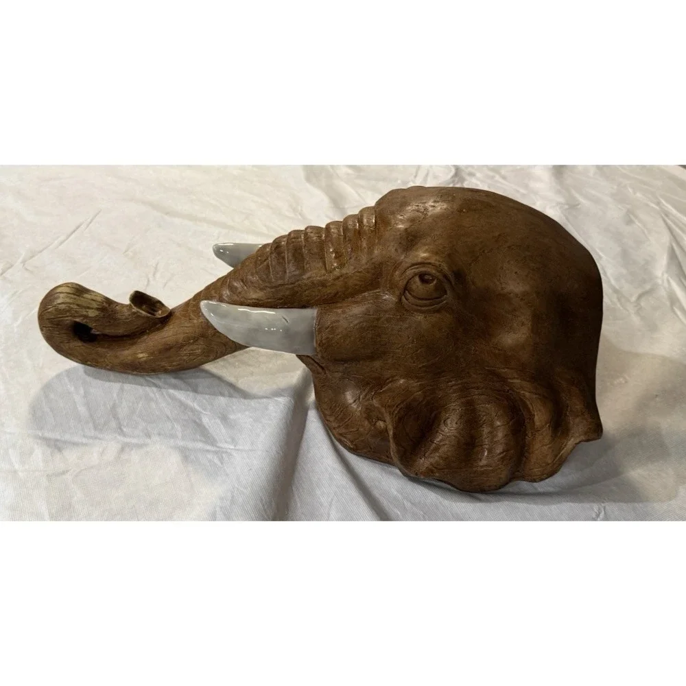 Elephant‎ Wall Hook Safari Decor Faux Wood Resin Head Trophy Head Animal Wall